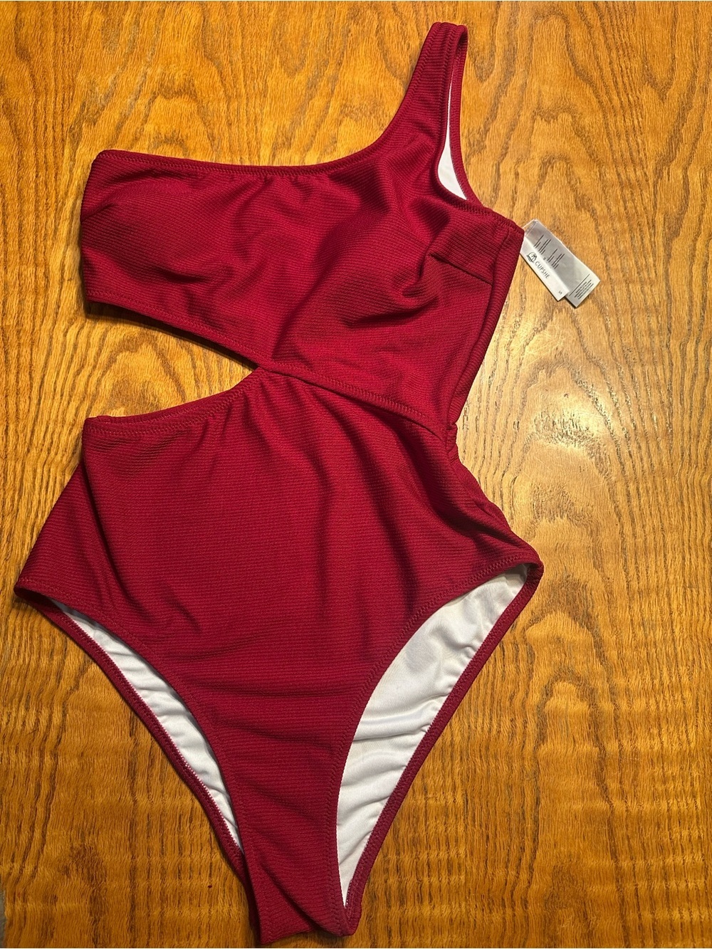 Asymmetric Cutout One-Piece Swimsuit in Wine Red